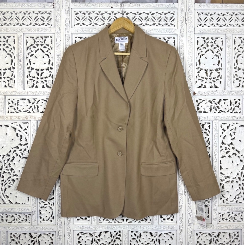 NEW‎ Pendleton Tan Wool Blazer Womens 14 Old Money Academia Career School Girl